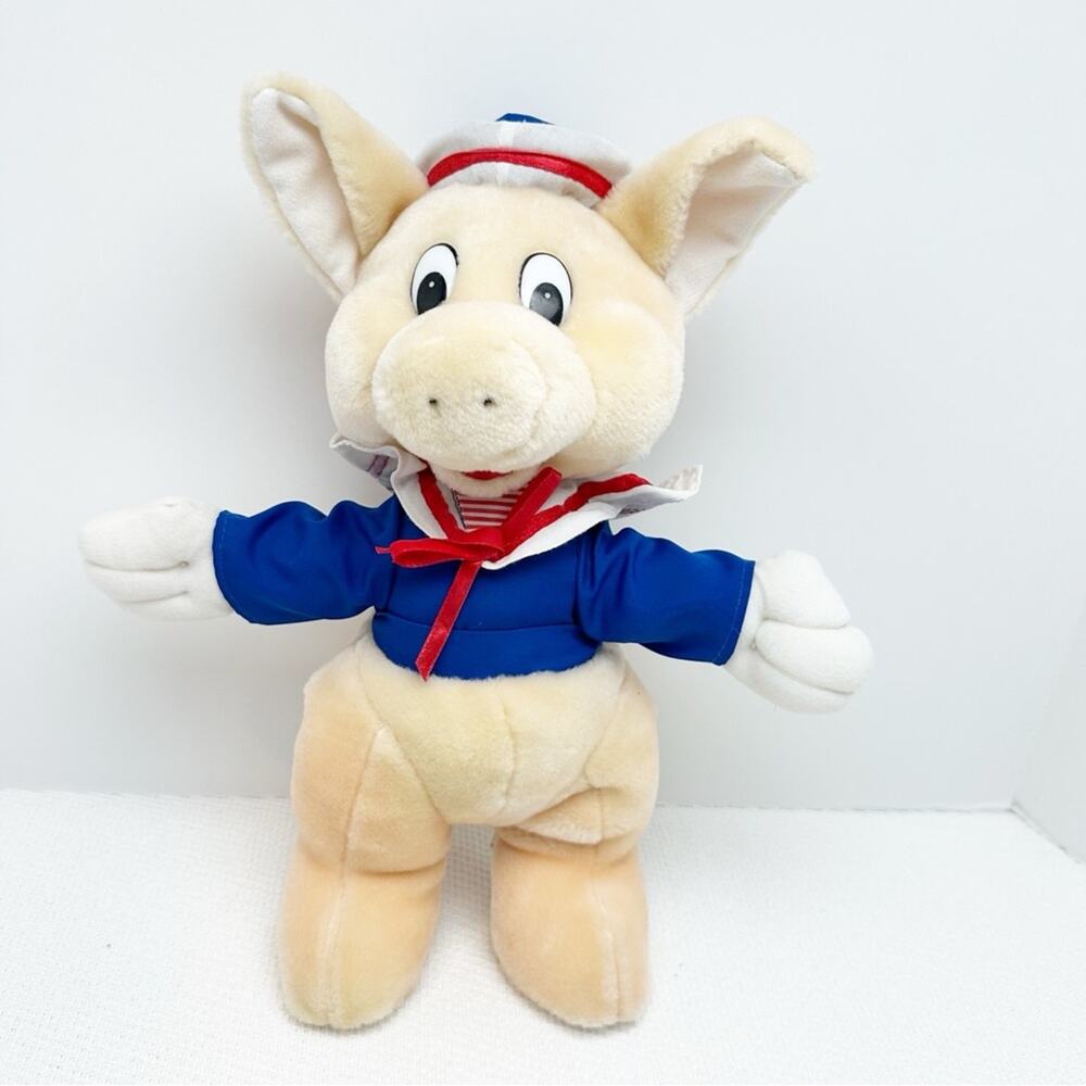 Vintage Kuddle Me toys Sailor Pig Stuffed Animal - Blue and Cream